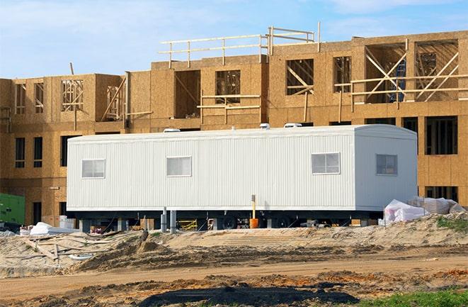 construction workers meeting at office trailers on rent in Hawthorn Woods